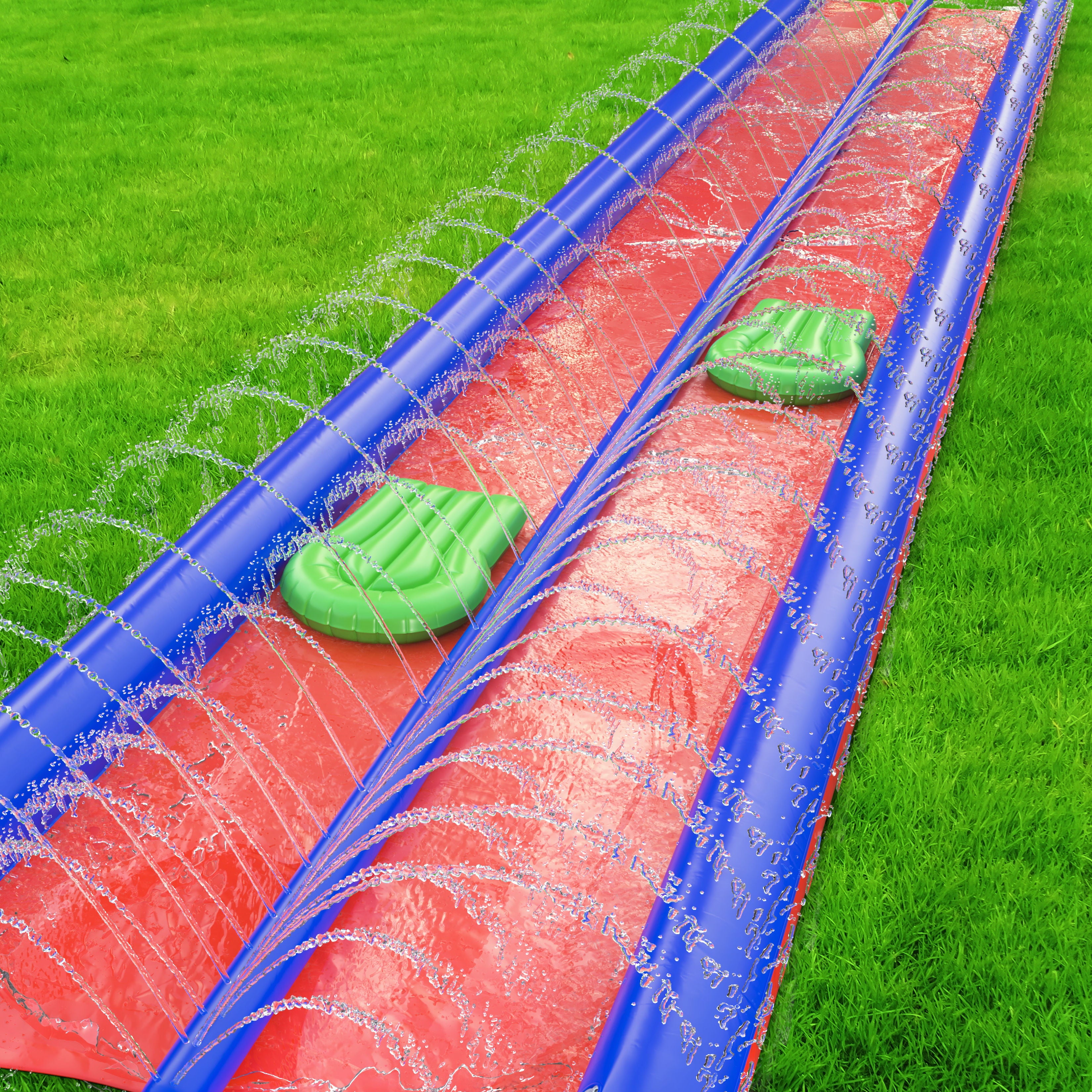 Stargo Double Lawn Slide Water Spraying Slip and Slide， Giant Backyard 25 feet Slide with 2 Inflatable Sliding Body Boards and Built in Sprinkler， Outdoor Wet Summer Fun or Snow Sledge