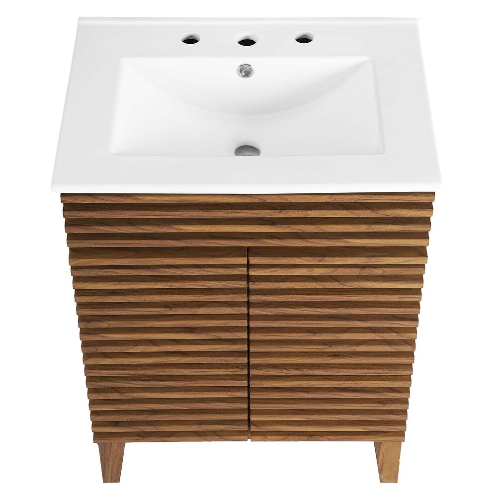 Modway Walnut Grain Vanity with Ceramic Basin