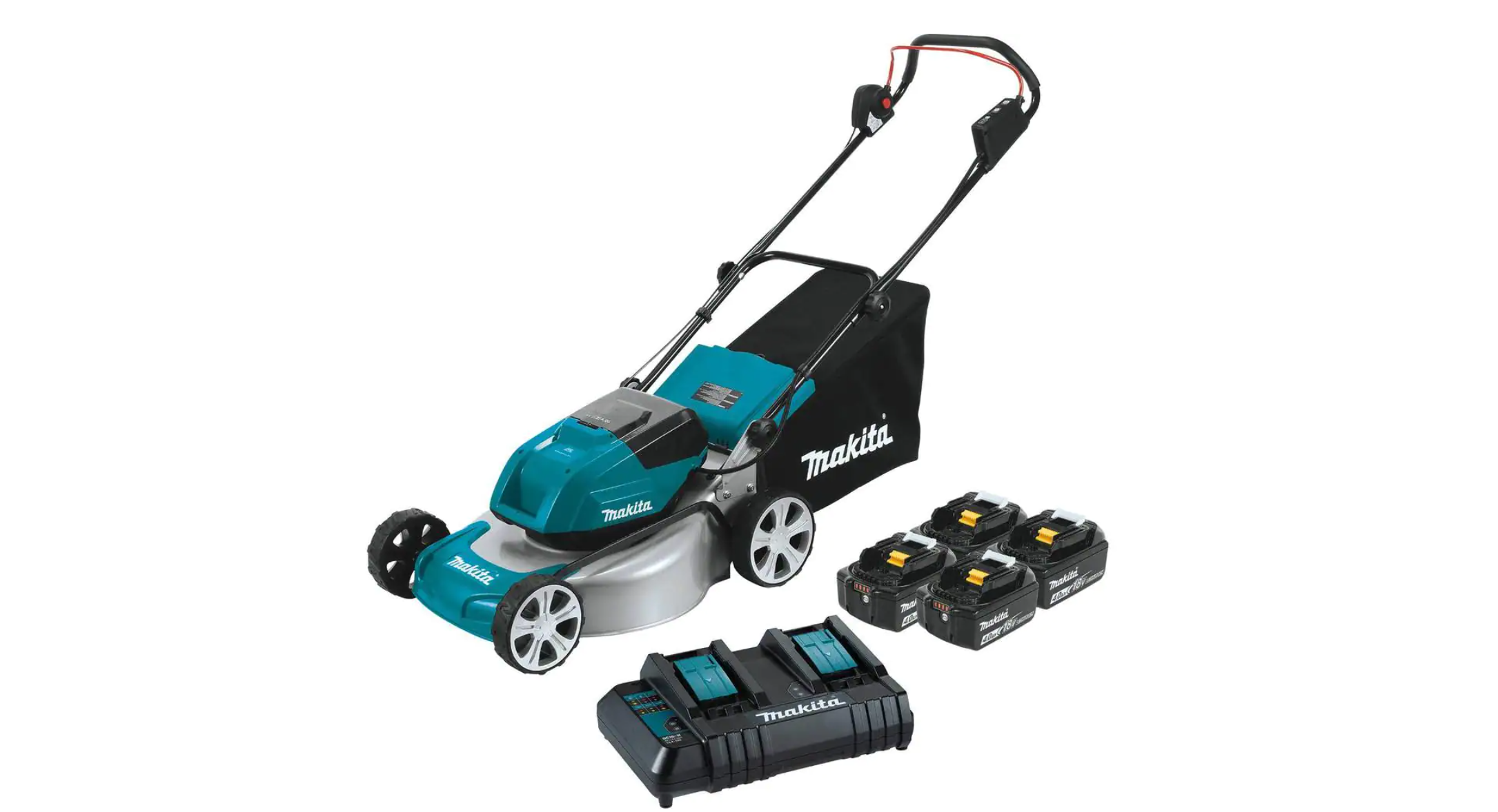 Makita XML03CM1 18 in. 18-Volt X2 (36-Volt) LXT Lithium-Ion Cordless Walk Behind Push Lawn Mower Kit with 4 Batteries (4.0 Ah)