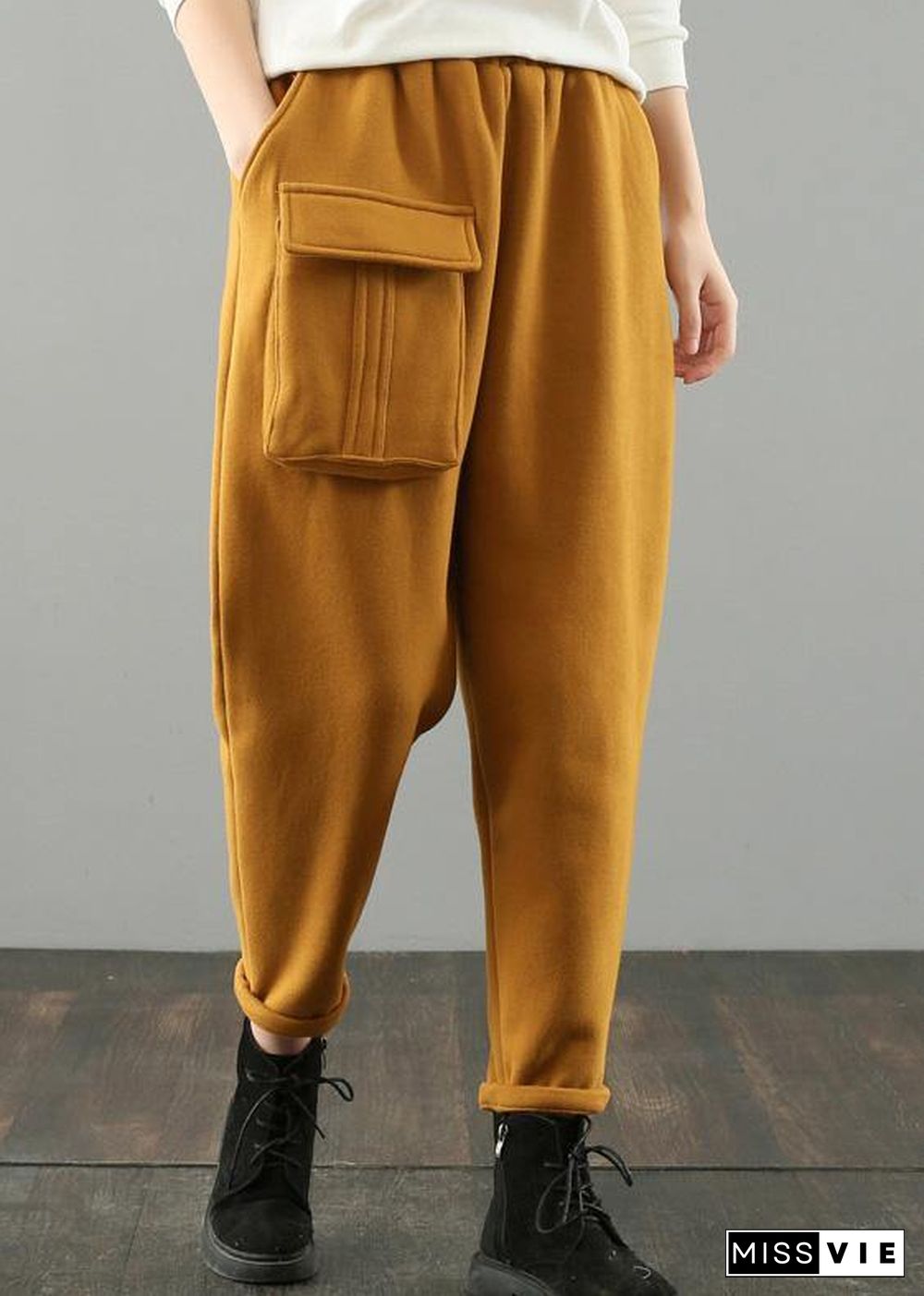 Classy yellow vintage pockets harem pants Gifts wild pants