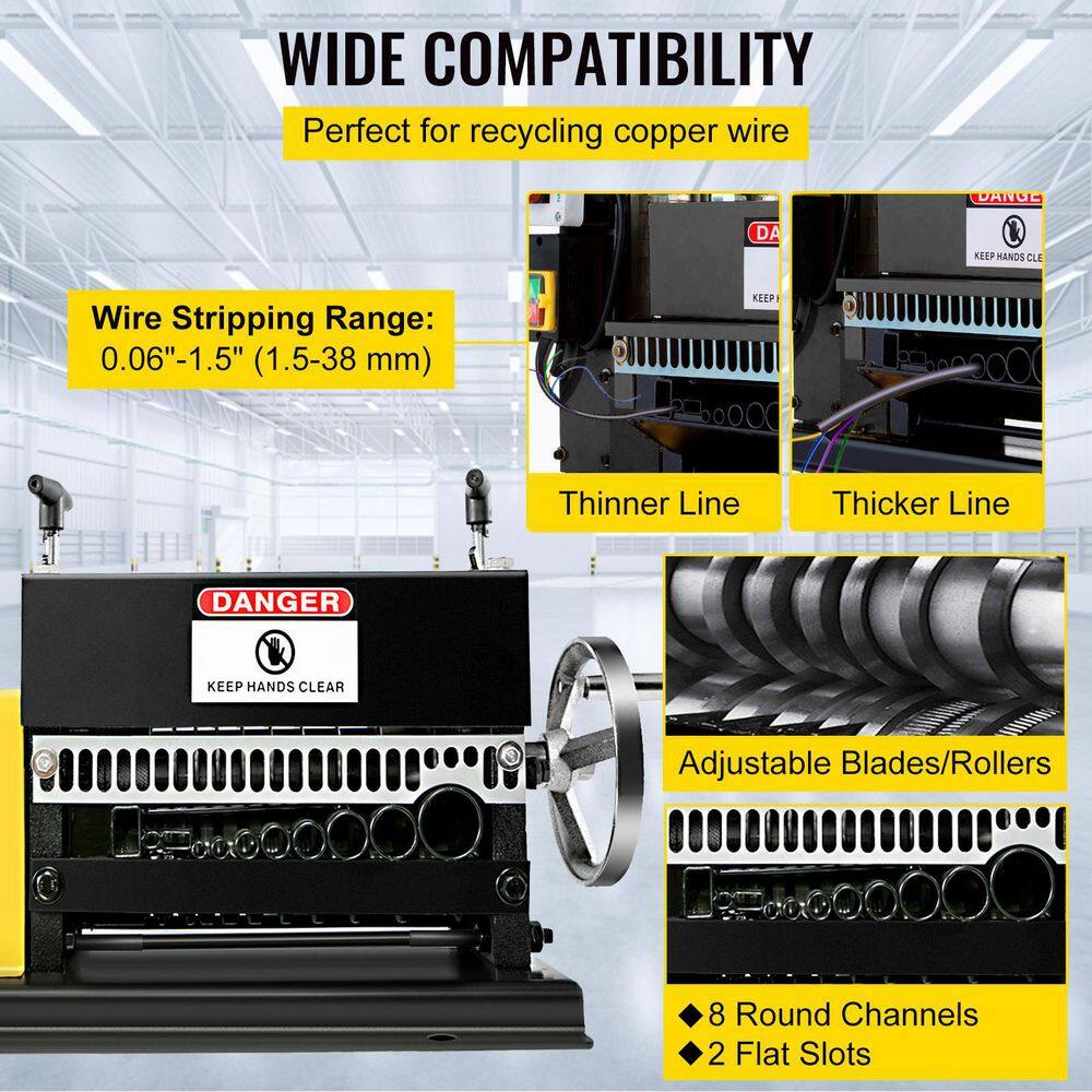 VEVOR Wire Stripping Machine 0.06 in. to 1.5 in. Automatic or Hand-crank Wire Stripper 11Holes 10 Blades Automatic Motor Rate SDT-WRA35BXJ00001V1