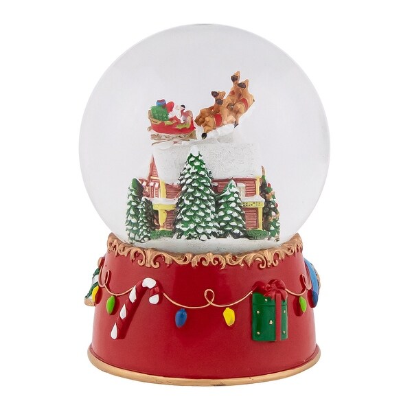 Santa and Reindeer Christmas Night Musical Snow Globe