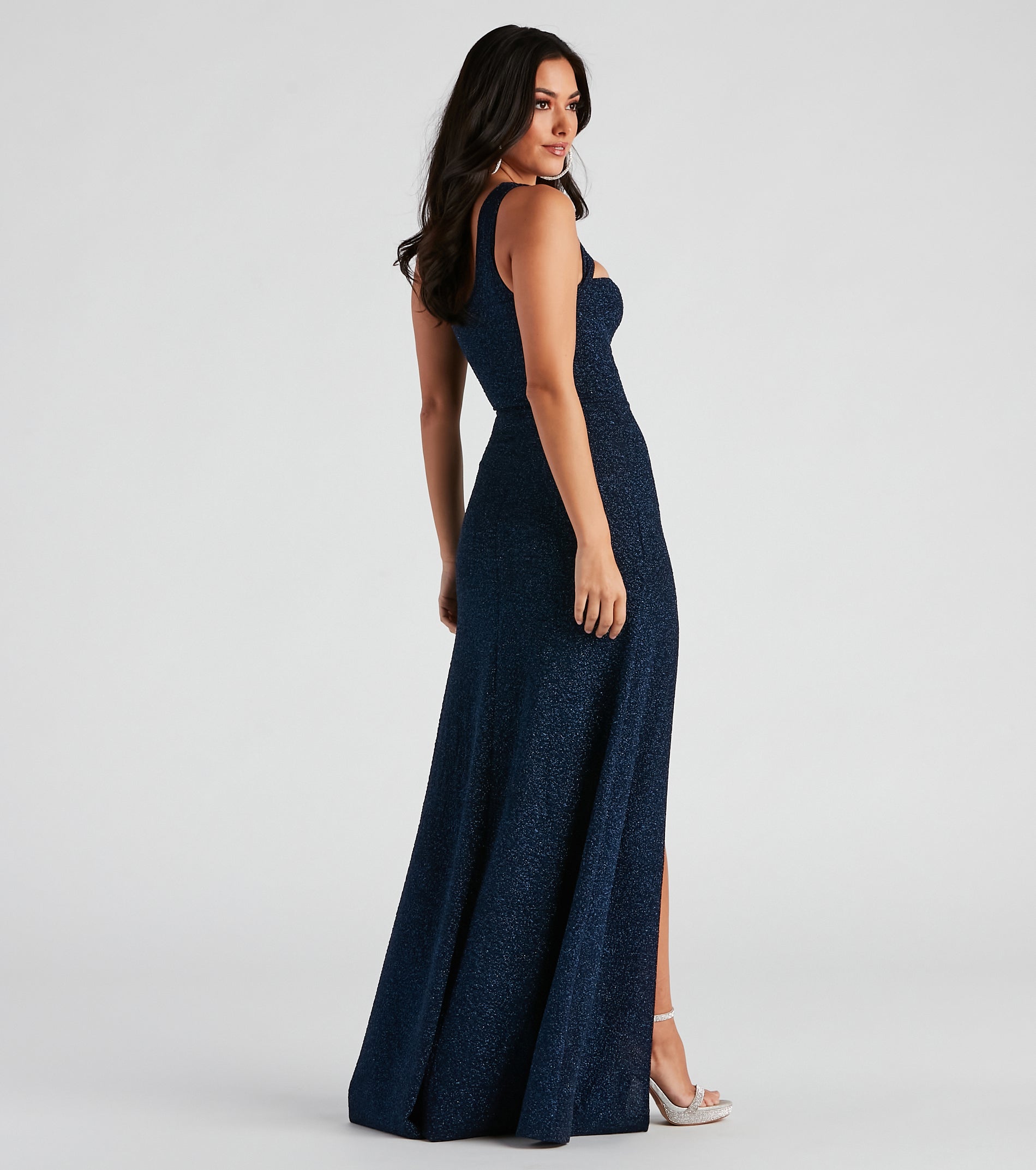 Alanna One-Shoulder Glitter Knit Formal Dress