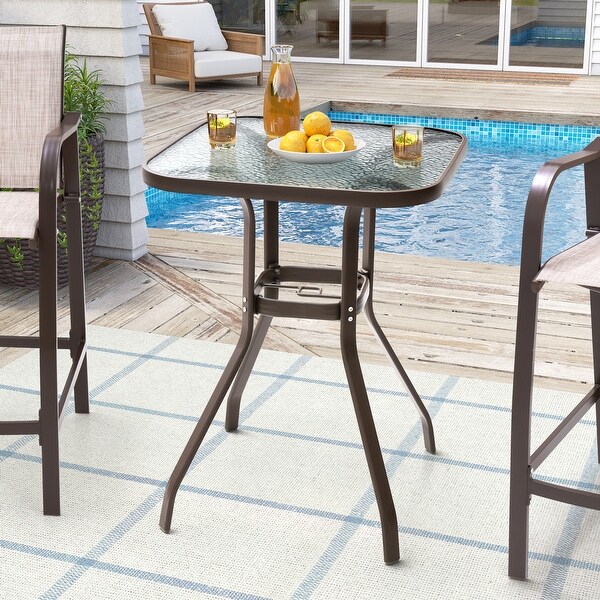 Outdoor Patio Dining Bar Height Table Bistro Table with Umbrella Hole，Glass Bar Table Coffee Table