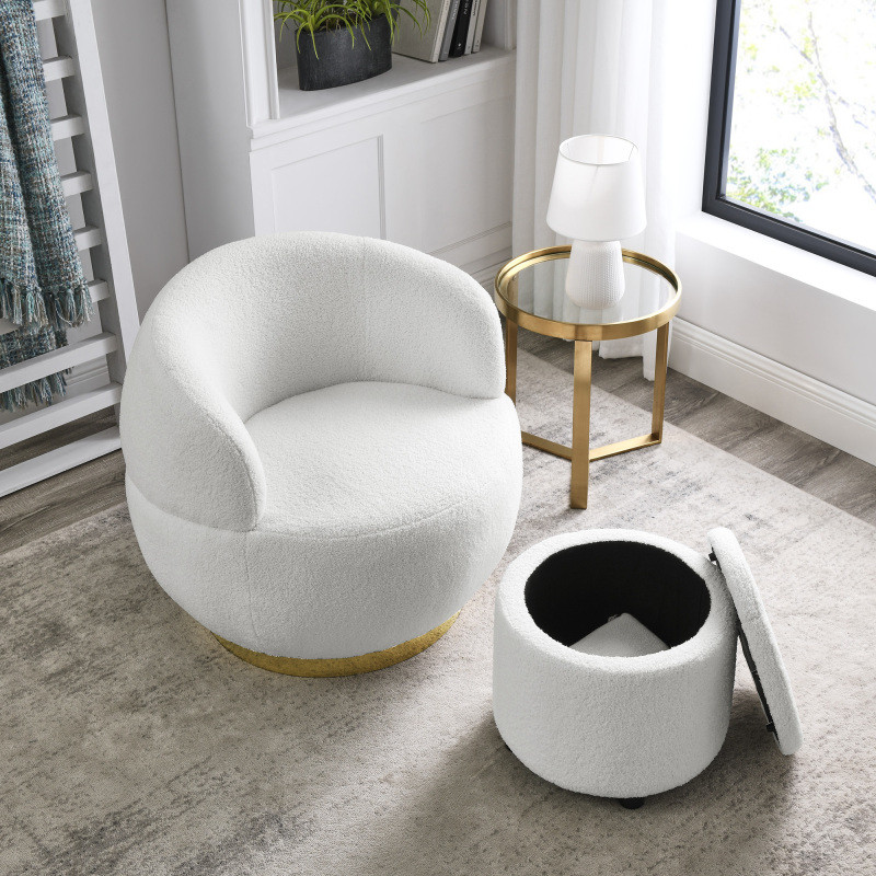 Barrel Chair With Storage Ottoman and Gold Stainless Steel Base   Contemporary   Armchairs And Accent Chairs   by Miron Demid LLC  Houzz