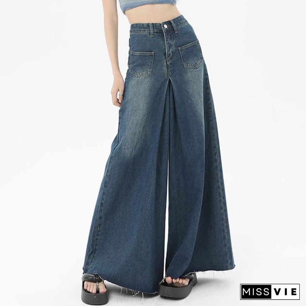 Retro High Waist Wide Leg Casual Denim Pants