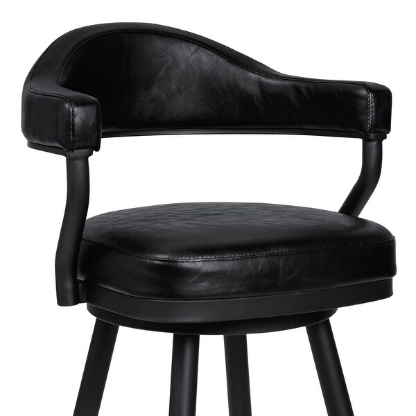 Amador Barstool in a Black Powder Coated Finish and Vintage Black Faux Leather