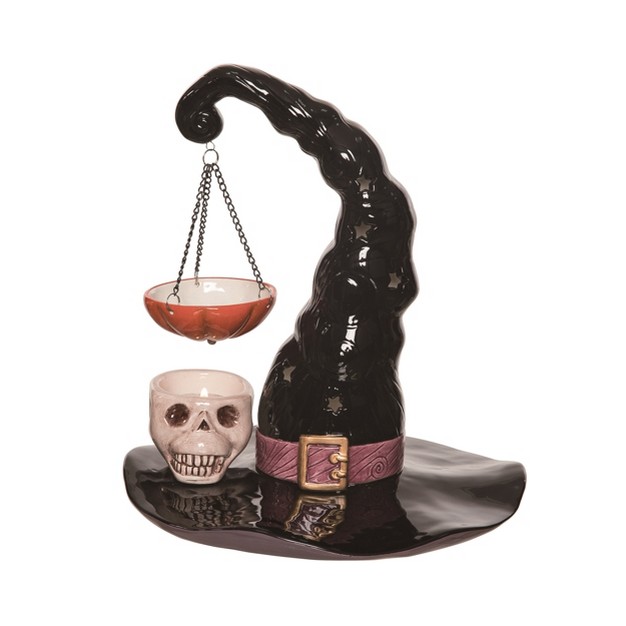 Transpac Dolomite 9 75 In Multicolor Halloween Witch Hat With Skull Candle Holder Set Of 3