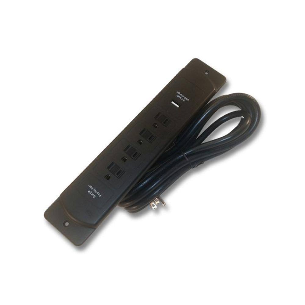 10 ft. 143 Black Power Supply Cord Recess Mount 4-Outlet with USB Port and 45-Degree Offset Plug 76.FC-747