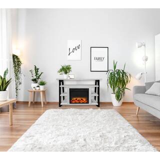 Hanover Industrial Chic 53.1 in. WFreestanding Electric Fireplace TV Stand in White and Black with Realistic Log Display FS5332-1BWTLED