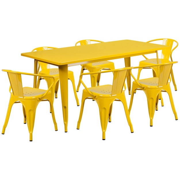 Emma And Oliver Commercial Grade Rectangular Metal Indoor outdoor Table Set With 6 Arm Chairs