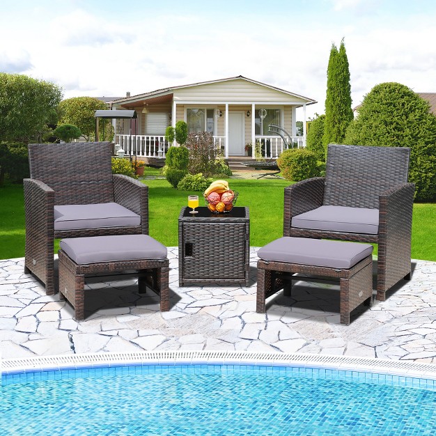 Costway 5pcs Patio Rattan Furniture Set Ottoman Cushioned W cover Space Saving Off White gray red turquoise