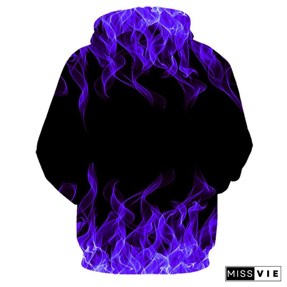 New Colorful Unisex Fashion Long Sleeve Hooded Sweatshirt 3D Printed Flame Jumper Hoodies Oversized Loose Drawstring Sweatshirt