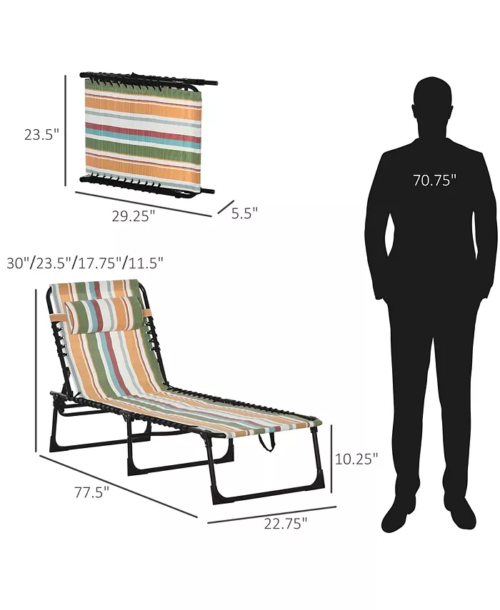 Outsunny Outdoor Folding Chaise Lounge Chair Portable Lightweight Reclining Garden Sun Lounger with Four-Position Adjustable Backrest for Patio Deck and Poolside Rainbow Striped