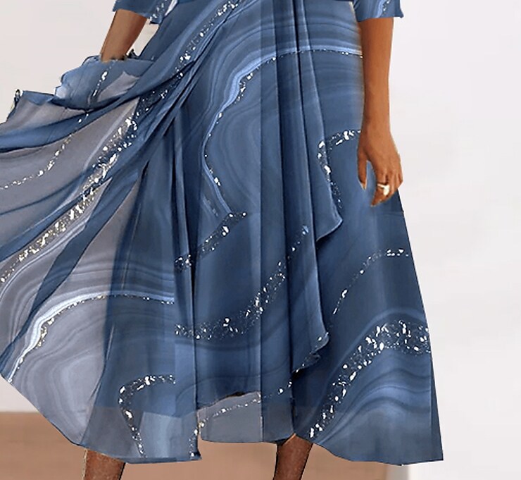 Women's Dress Set Two Piece Dress Midi Dress Blue Half Sleeve Line Sequins Fall Winter V Neck Fashion Casual Modern 2022 S M L XL 2XL 3XL