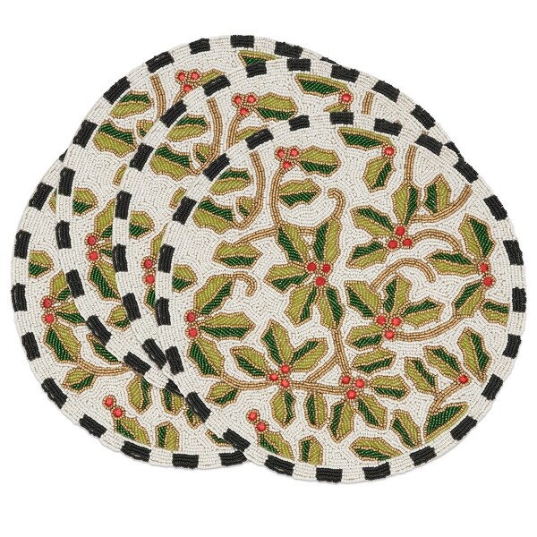 Sparkling Holly Leaves Beaded Placemat (Set of 4)