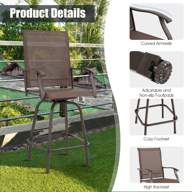 Tangkula 2pcs Patio Swivel Bar Stools Chairs 360 Rotation Barstool Armrest Brown