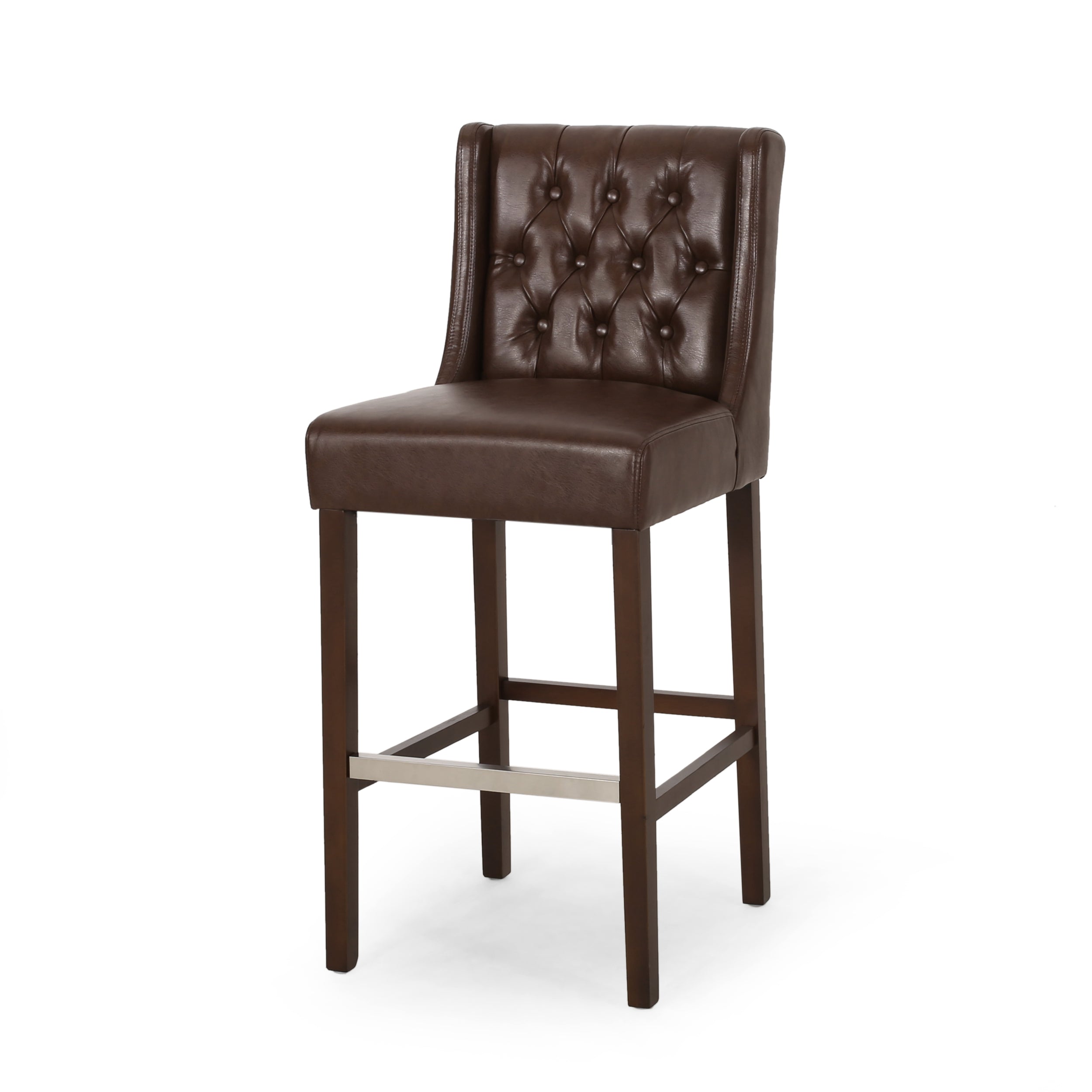 Leeandre Contemporary Wingback Faux Leather Barstools (Set of 2)