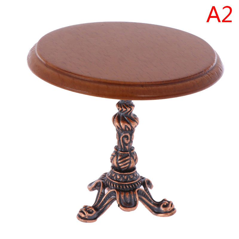 Buytra 1:12 Dollhouse Miniature Furniture Wooden Round Kitchen Side Table and stool