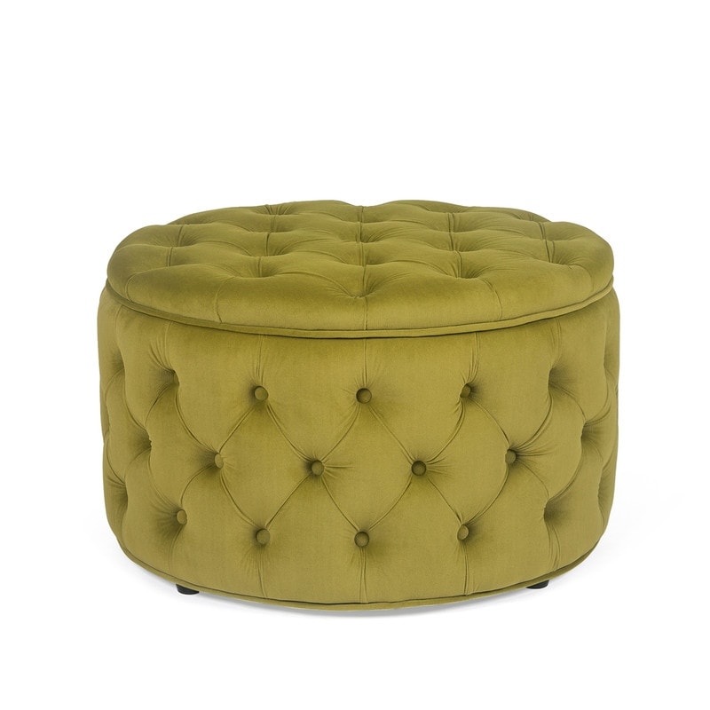 Adeco Round Storage Ottoman Button Tufted Footrest Stool Bench