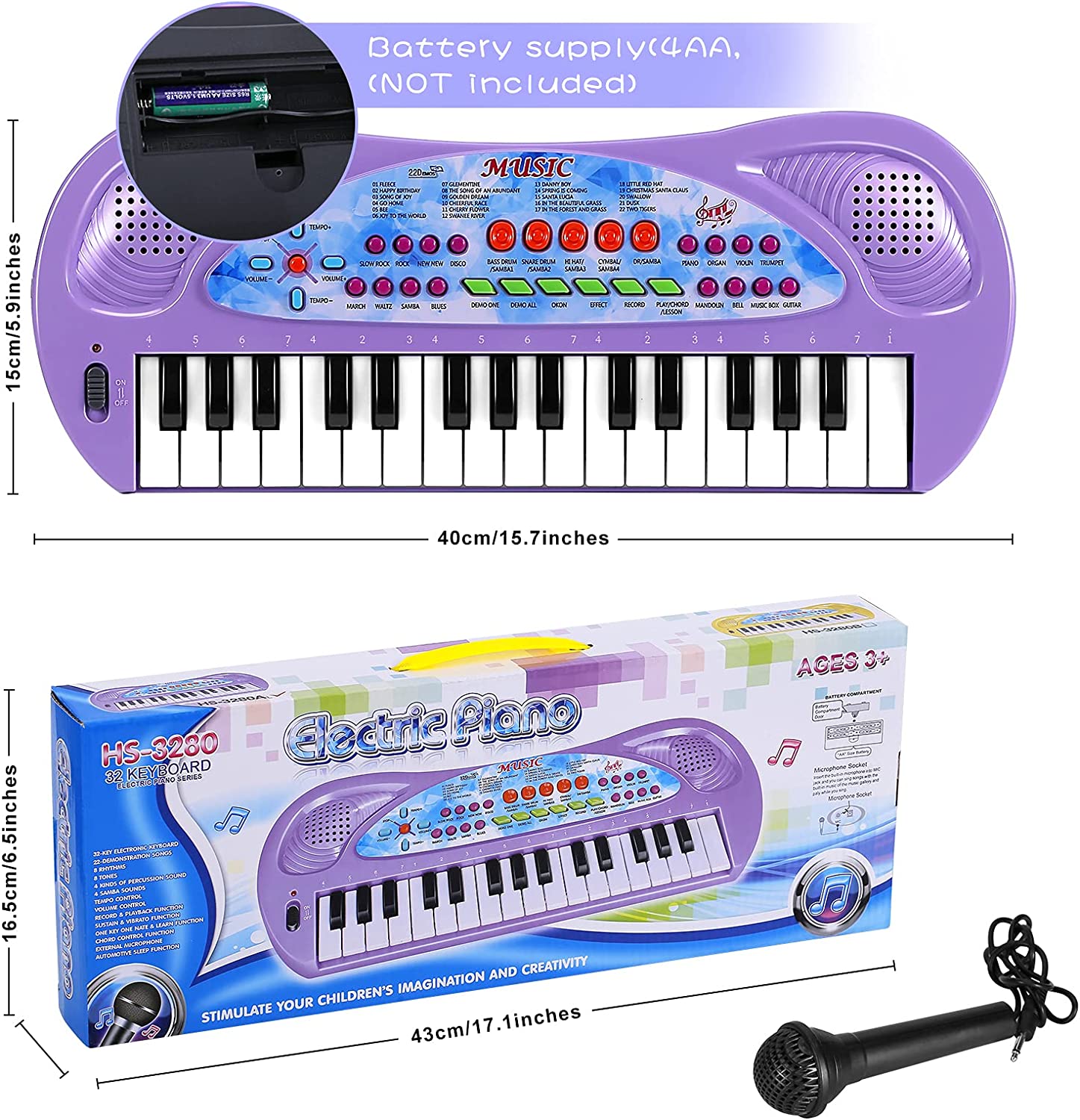 HAOTUTOYS Piano Keyboard for Kids， 32 Keys Portable Piano Early Learning Educational Electronic Music Keyboard Instrument Toys for 3 4 5 6 Year Old Boys and Girls (Purple)