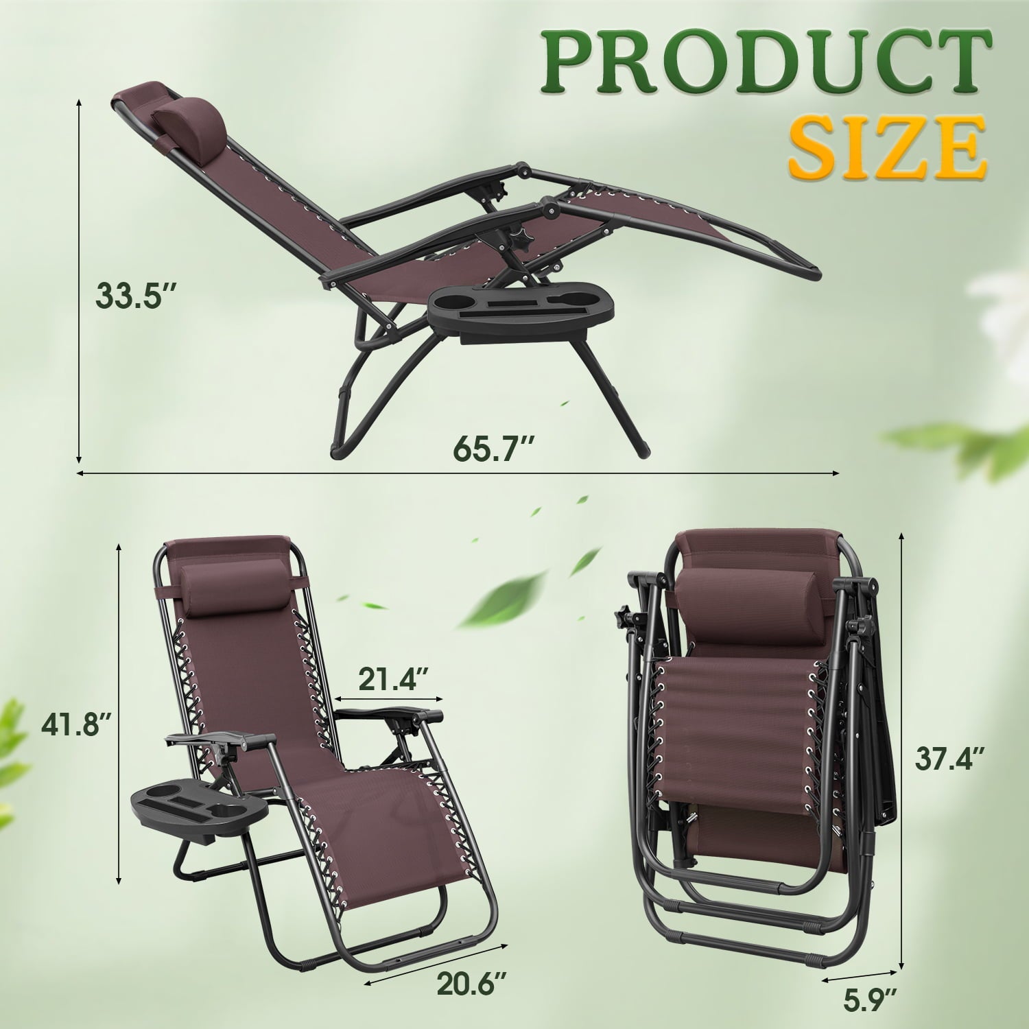 Lacoo Patio Zero Gravity Chair for 2 Adjustable Recline Pack of 2, Brown