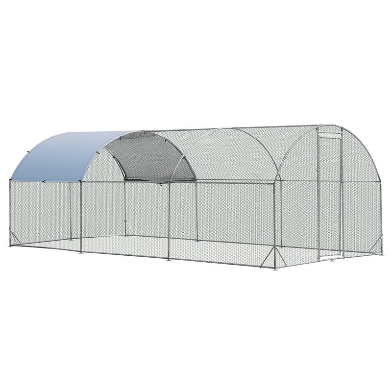 19ft Outdoor Metal Chicken Coop Run Galvanized Walk-in Poultry Cage with Cover