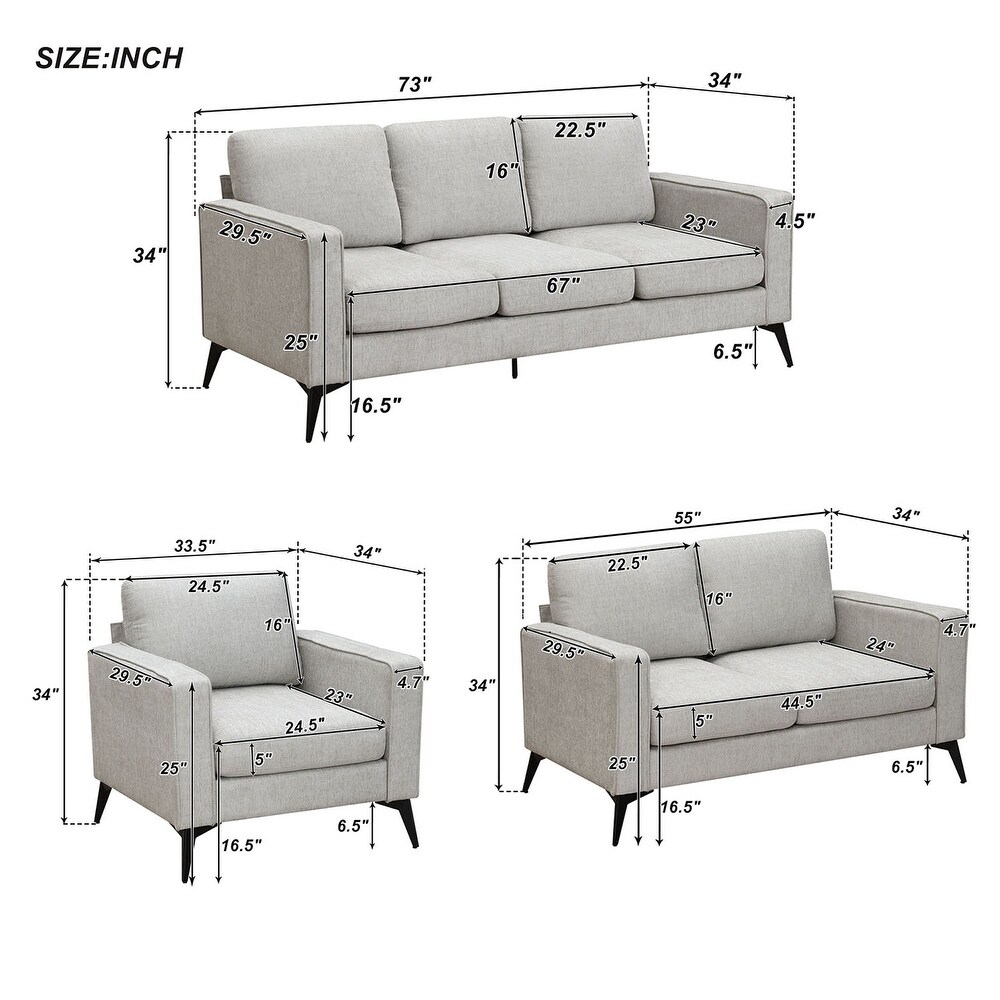 3 Piece Sofa Sets Including 3 Seat Sofa  Loveseat and Single Chair