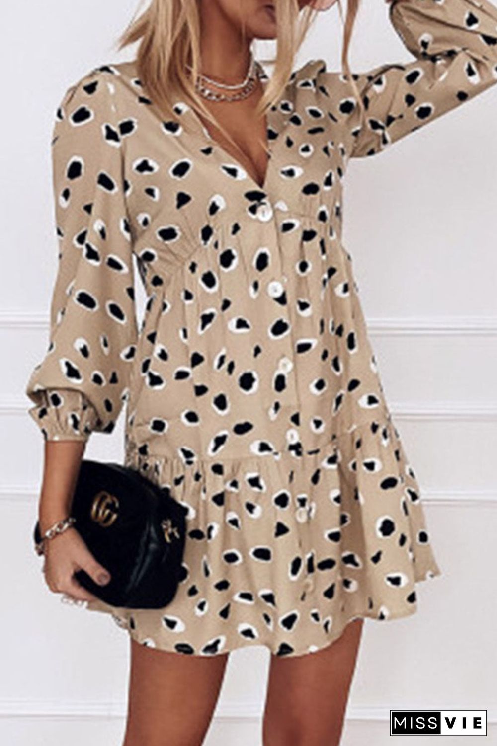 Fashion Casual Print Split Joint V Neck A Line Dresses