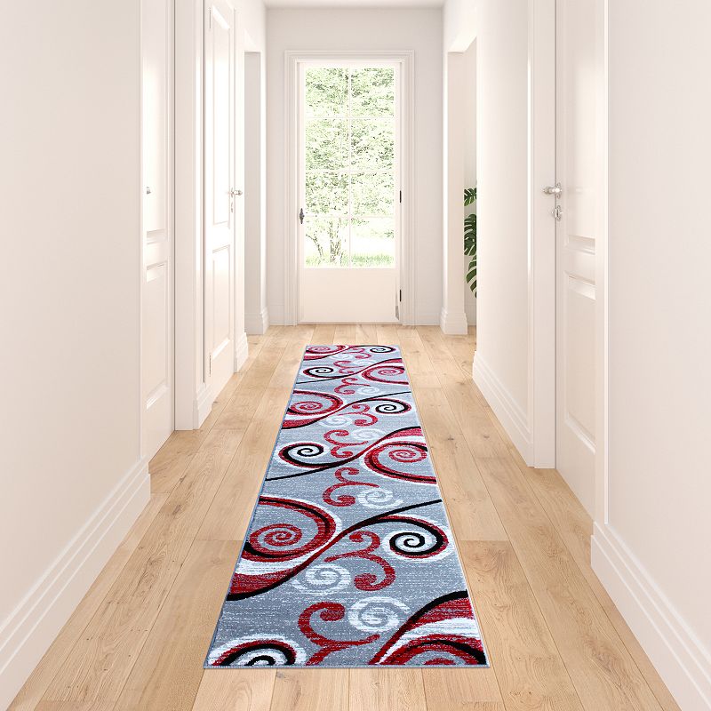 Masada Rugs Masada Rugs Stephanie Collection 2'x11' Area Rug Runner with Modern Contemporary Design in Red， Gray， Black and White - Design 1100