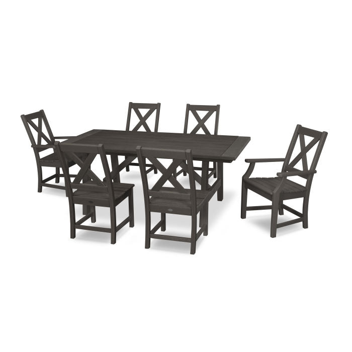 Polywood Braxton 7-Piece Rustic Farmhouse Dining Set in Vintage Finish PWS507-1-V