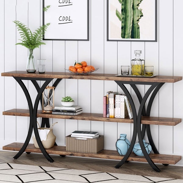 70.8 Inch Narrow Console Table with 3 Tier Shelves