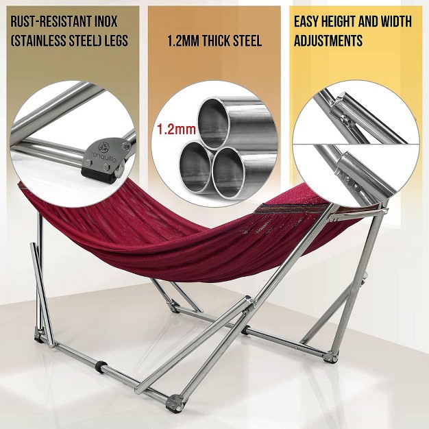 Double Hammock Swing With Adjustable Powder coated Steel Stand And Carry Bag For Indoor Or Outdoor Use Red