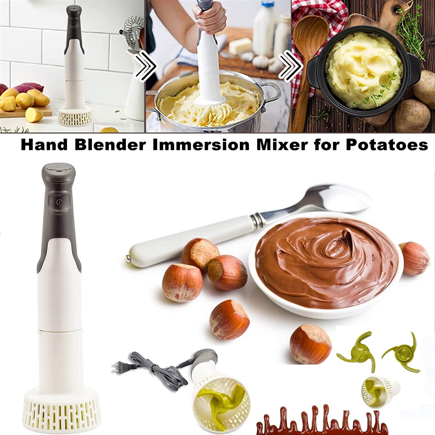 Electric Potato Masher， Hand Blender Immersion Mixer For Potatoes Veggies Baby Food Soups