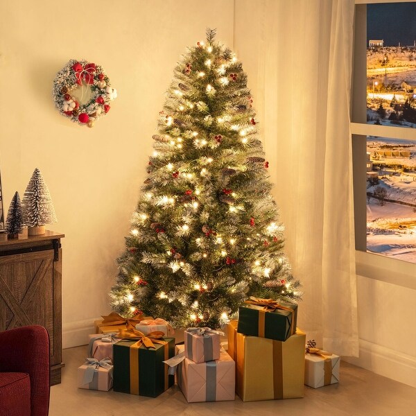 Vancouver Artificial Christmas Tree，Prelit Christmas Tree，PreDecorated Spruce Christmas Trees with Tips and Lights