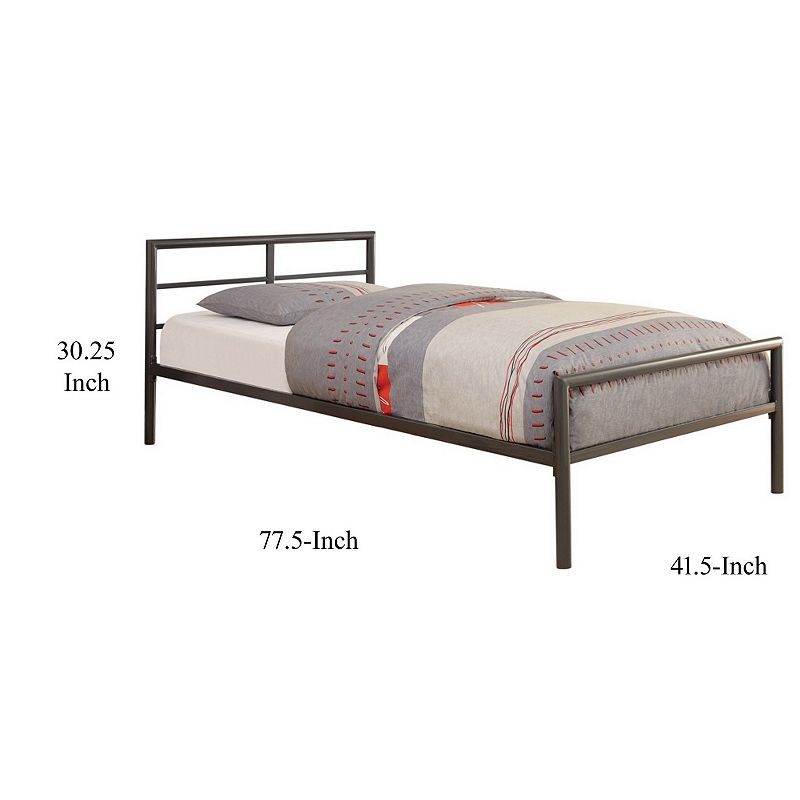 Traditional Styled Twin Size Bed with Sleek Lines， Gray