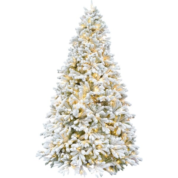 Fraser Hill Farm 7.5ft. Green Christmas Half Tree with Flock and Warm White LED Lighting