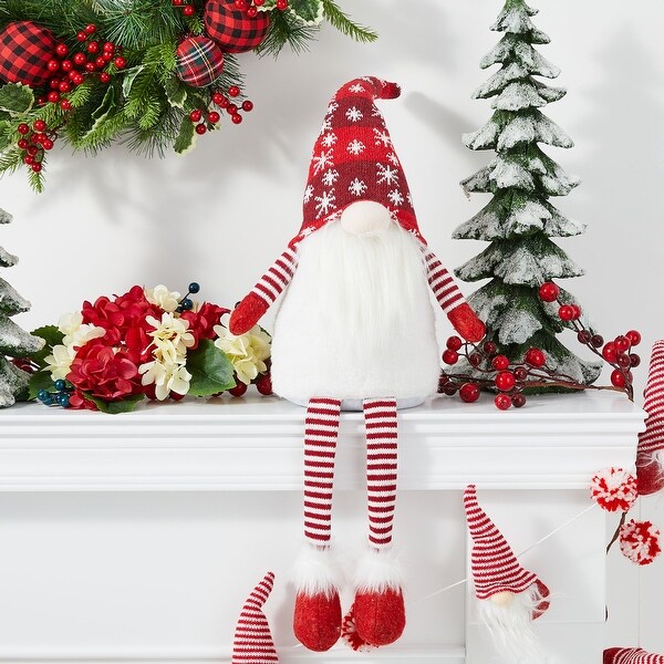 Glitzhome 28H Fabric Christmas Gnome Shelf Sitter with Dangling Legs