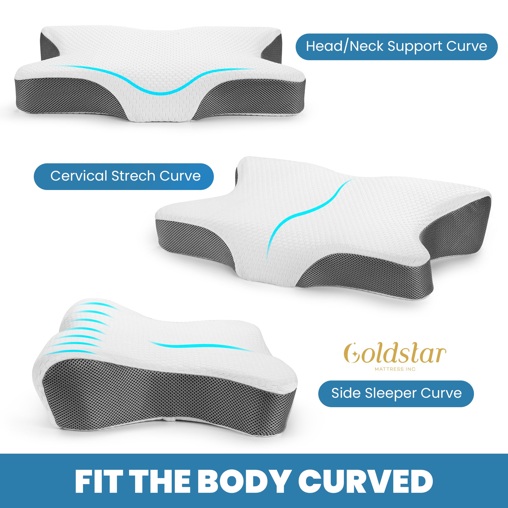 Indulgence Cervical Memory Foam Pillow - Contour Pillow with Multifunctional Support for Neck, Side, Back, and Stomach - 3D Ergonomic Pillow for Relieving Headache, Cervical Strain, Snoring, and More