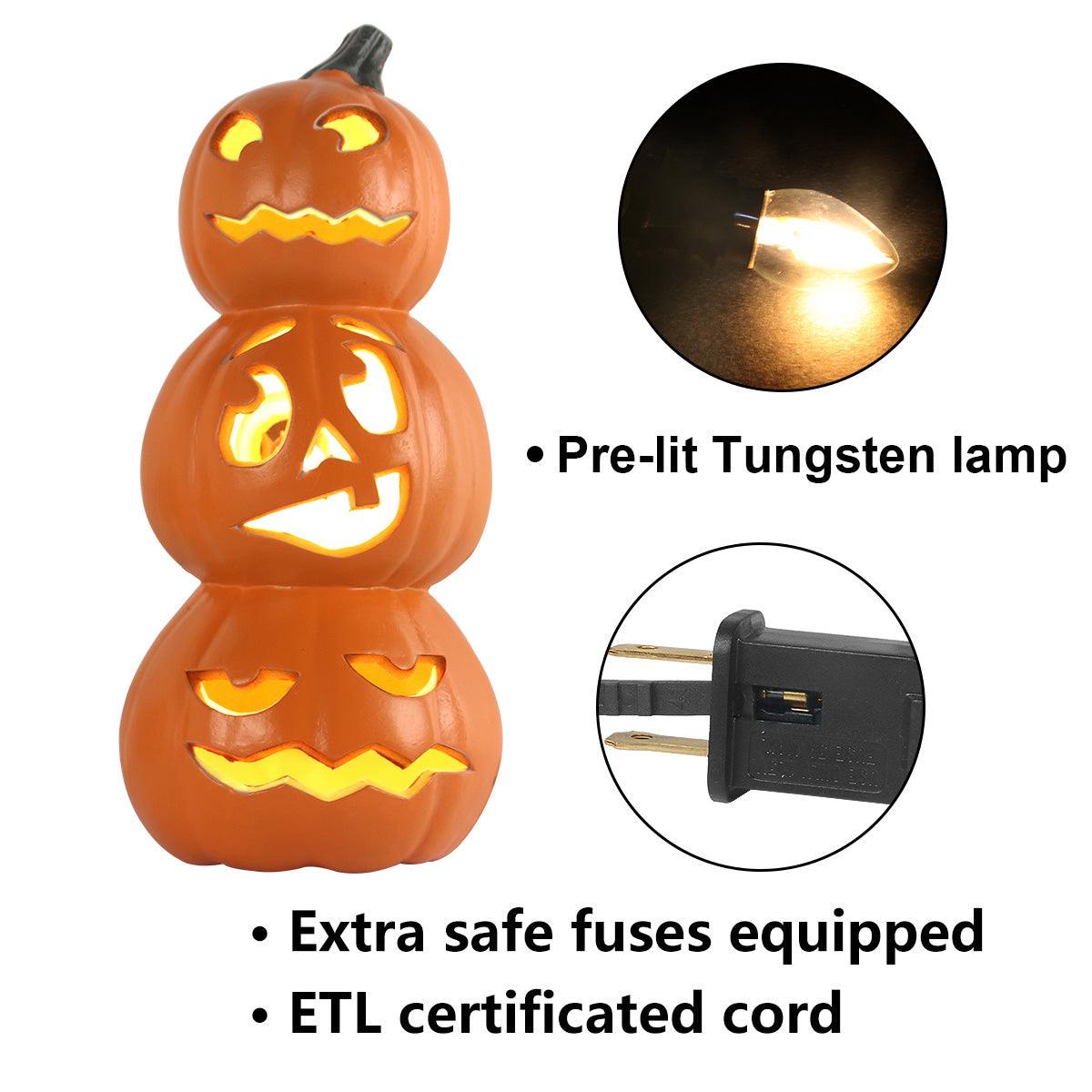 4Pack LED Lighted Jack O Lantern Indoor Outdoor Halloween Large Pumpkin Decors