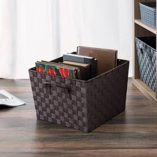 Home Basics 10 in. H x 13 in. W x 15 in. D Brown Fabric Cube Storage Bin PB49151