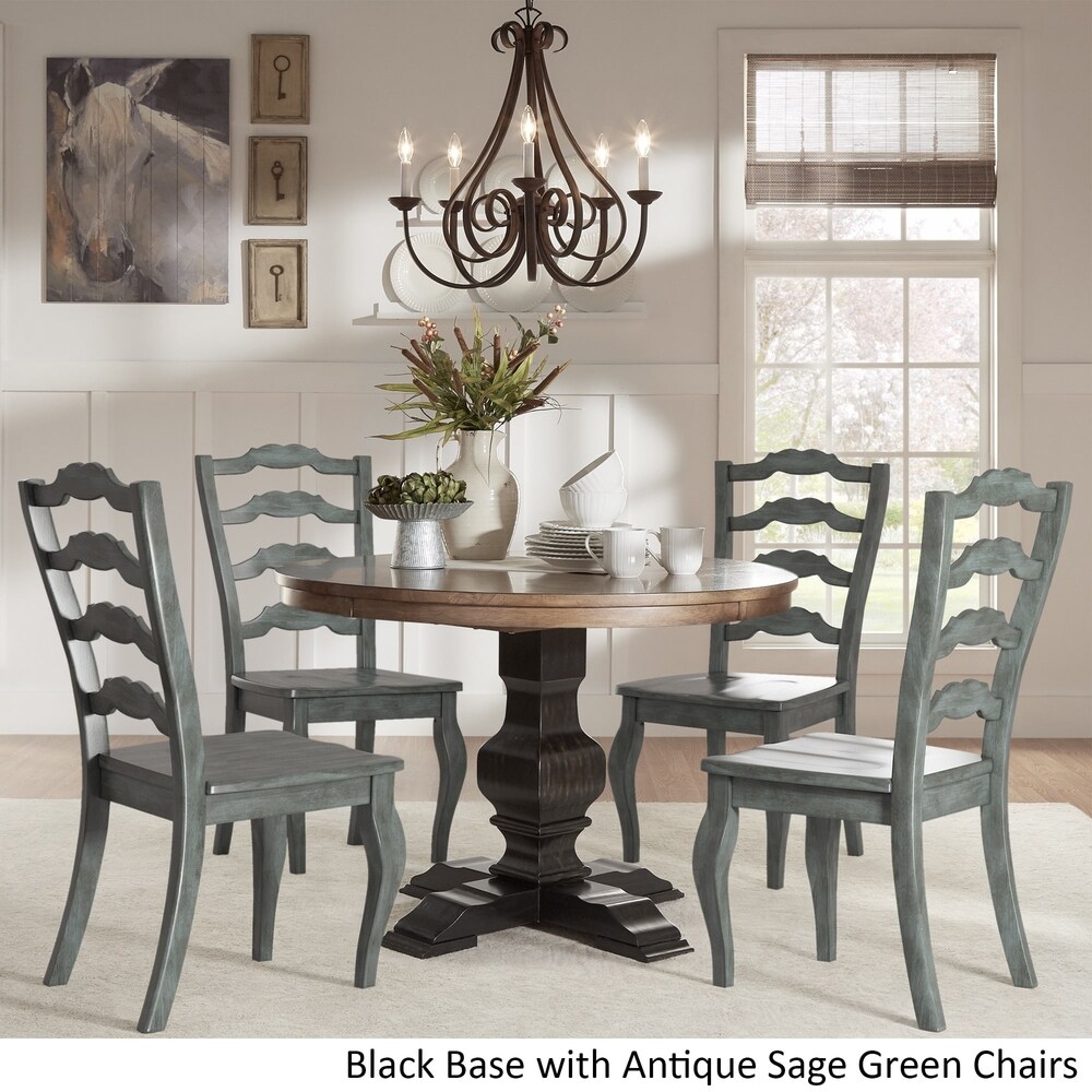 Eleanor Black Round Solid Wood Top 5 Piece Dining Set   French Ladder Back by iNSPIRE Q Classic