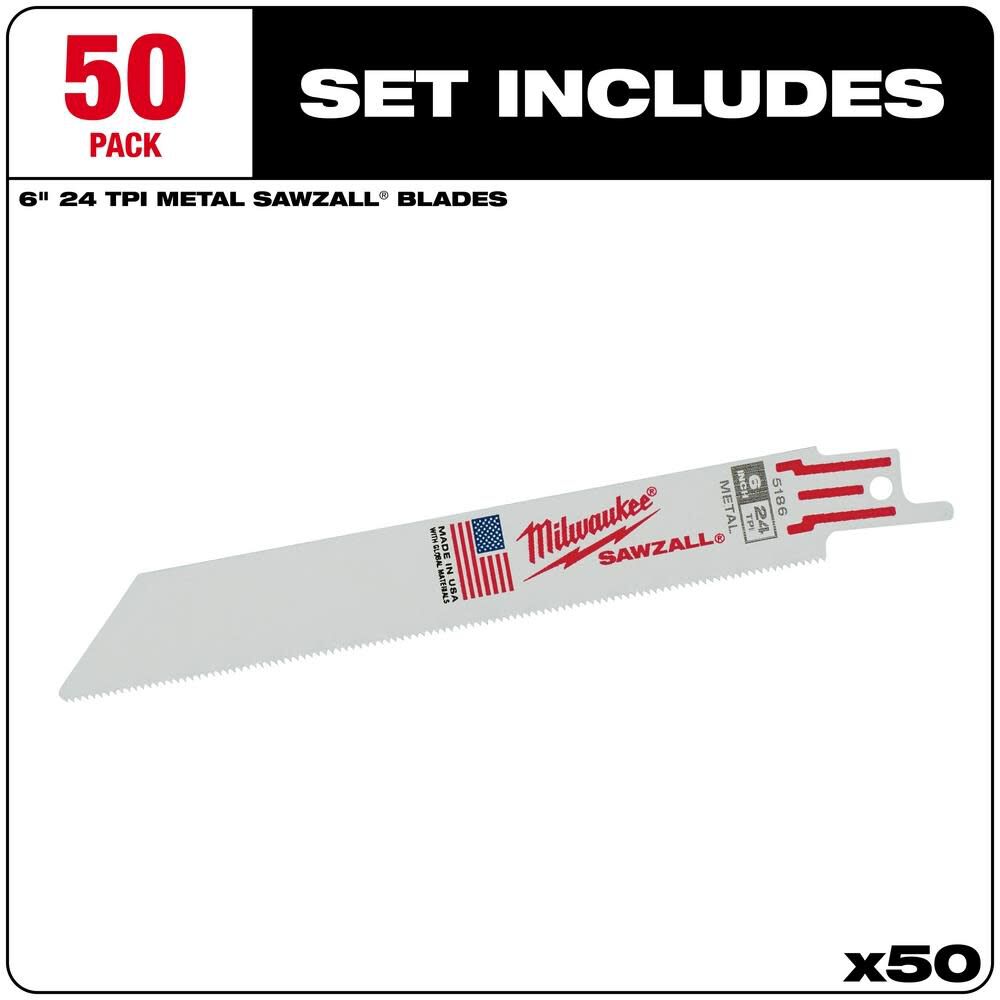 Milwaukee 6 in. 24 TPI Thin Kerf SAWZALL Blades (50 Pack) 48-01-6186 from Milwaukee