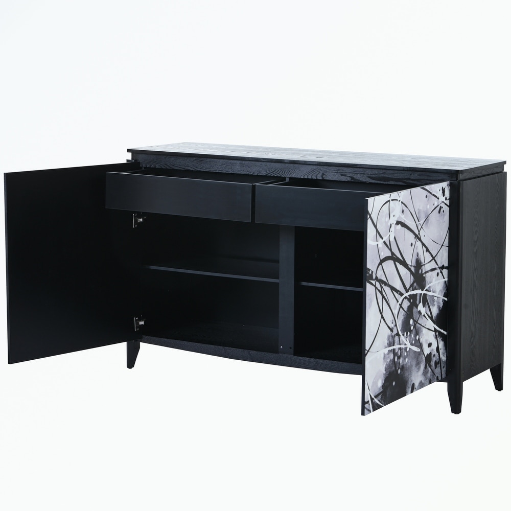 Sideboard Buffet with 2 Decorative Doors  2 Drawers and 4 shelves