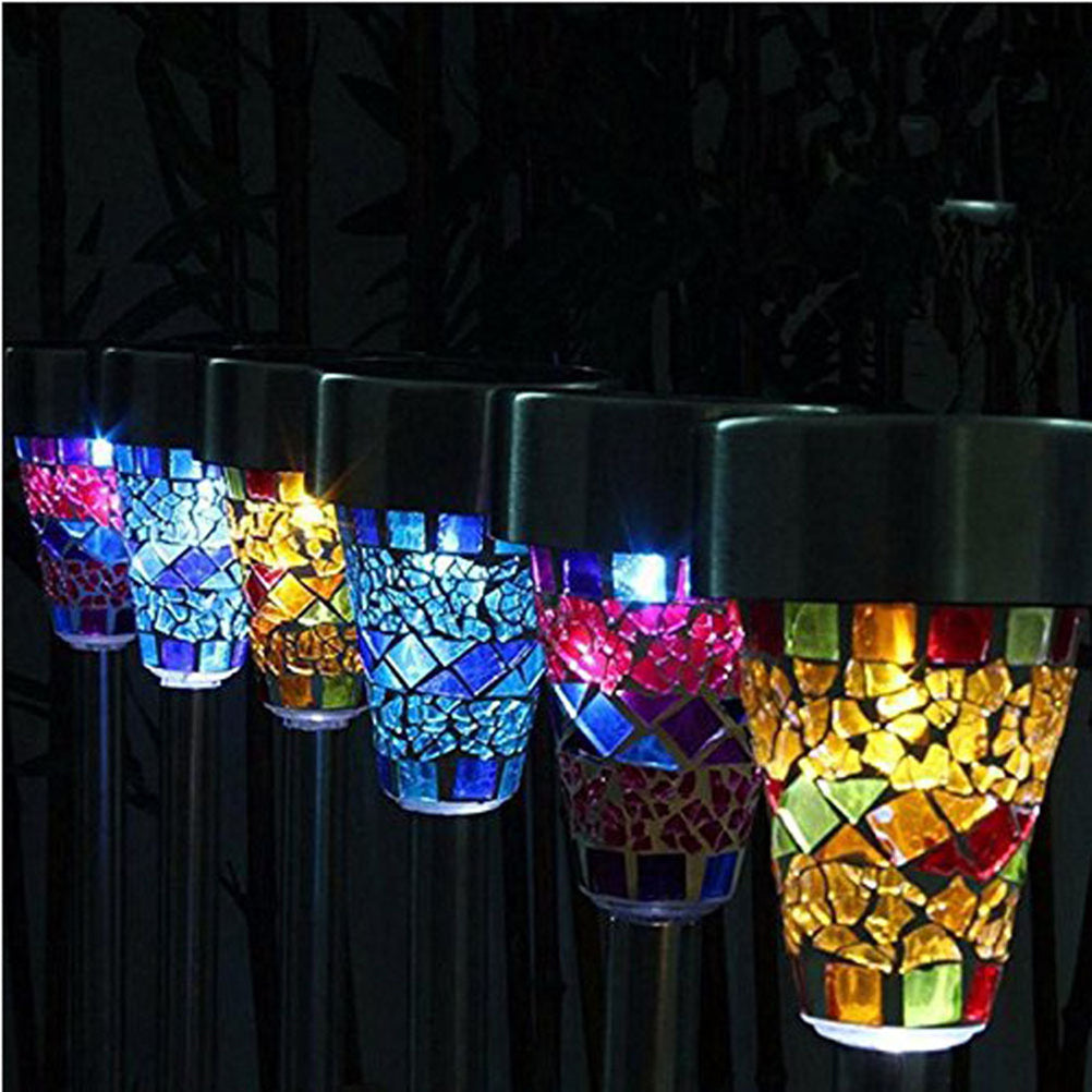 Bestonzon Solar Lights Led Light Landscape Mosaic Outdoor Lamp Panel Garden Stake Decor Crackled Glass