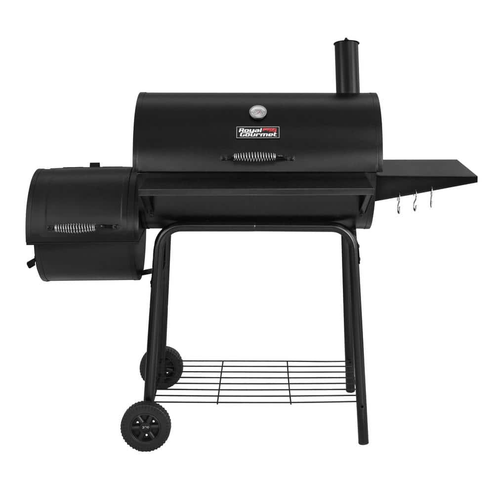 Royal Gourmet Charcoal Grill in Black with Offset Smoker and Side Table CC1830S