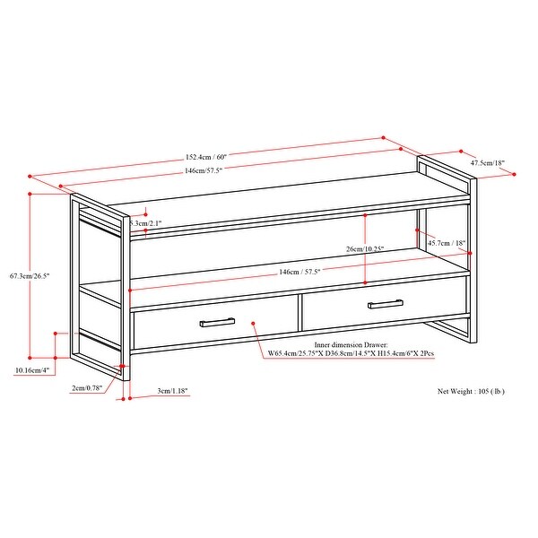 WYNDENHALL Lawson SOLID MANGO WOOD 60 inch Wide Modern Industrial TV Media Stand in Natural For TVs up to 65 inches