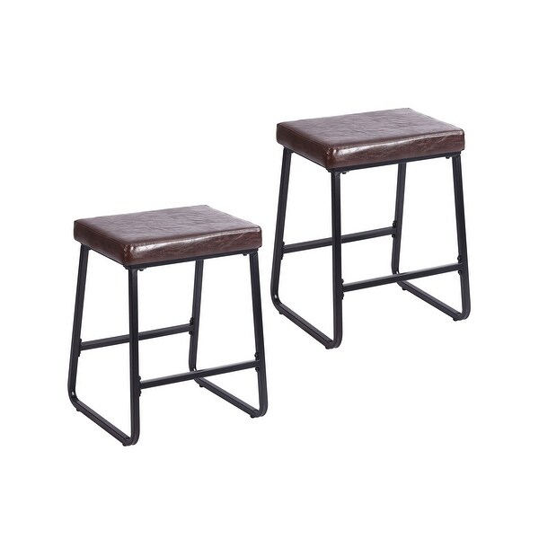 Porthos Home Setia Counter Stools Set of 2， PU Leather， Iron Legs