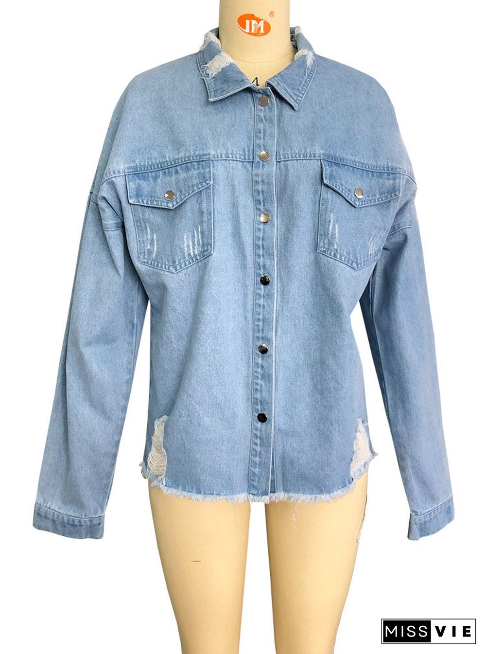 Long Sleeve Denim Jean Dress Button Down Casual Top