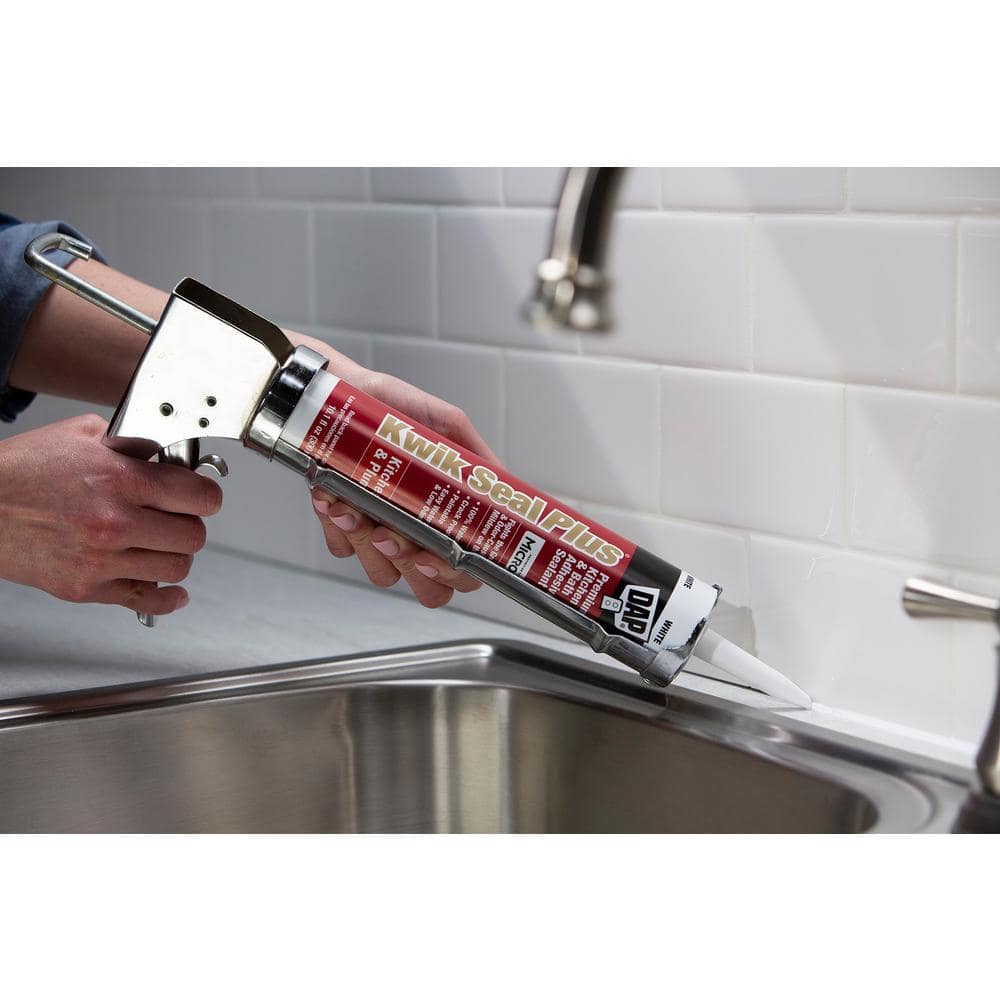 DAP Kwik Seal Plus 10.1 oz. White Premium Kitchen and Bath Siliconized Caulk 18510